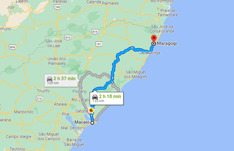 Mapa: De Maceió para Maragogi Mapa: De Maceió para Maragogi