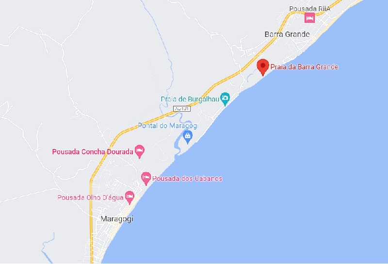 Localização da praia De Barra Grande em Maragogi Localização da praia de Barra Grande em Maragogi