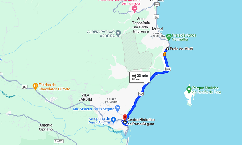 Praia do Mutá em Porto Seguro: Mapa Praia do Mutá em Porto Seguro: Mapa