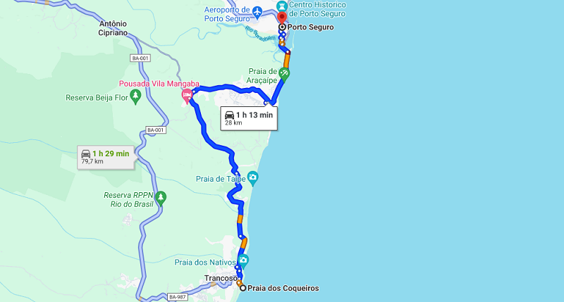 De Porto Seguro para a praia dos Coqueiros em Trancoso De Porto Seguro para a praia dos Coqueiros em Trancoso