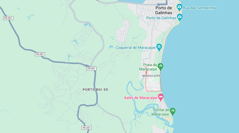 Mapa da Praia de Maracaípe e do Pontal de Maracaípe Mapa da Praia de Maracaípe e do Pontal de Maracaípe