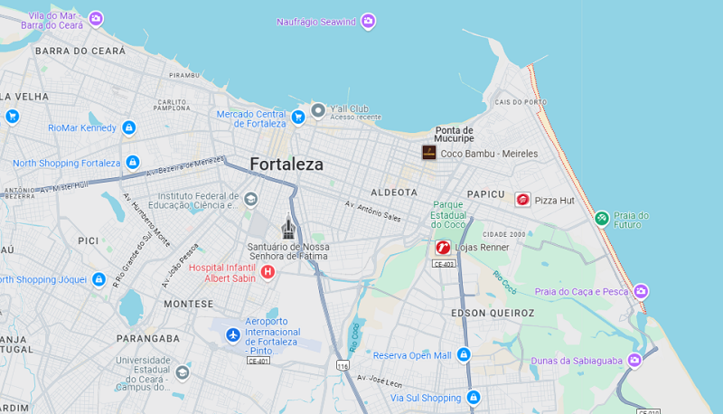 Mapa da praia do Futuro em Fortaleza